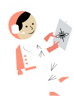 floating astronaut teacher with a tablet